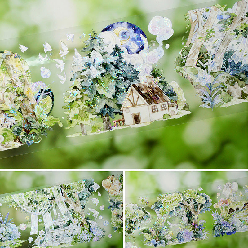 7cm*120cm Little Forest Story Shell Light PET Tape featuring forest, and light designs for journaling, scrapbooking and collage