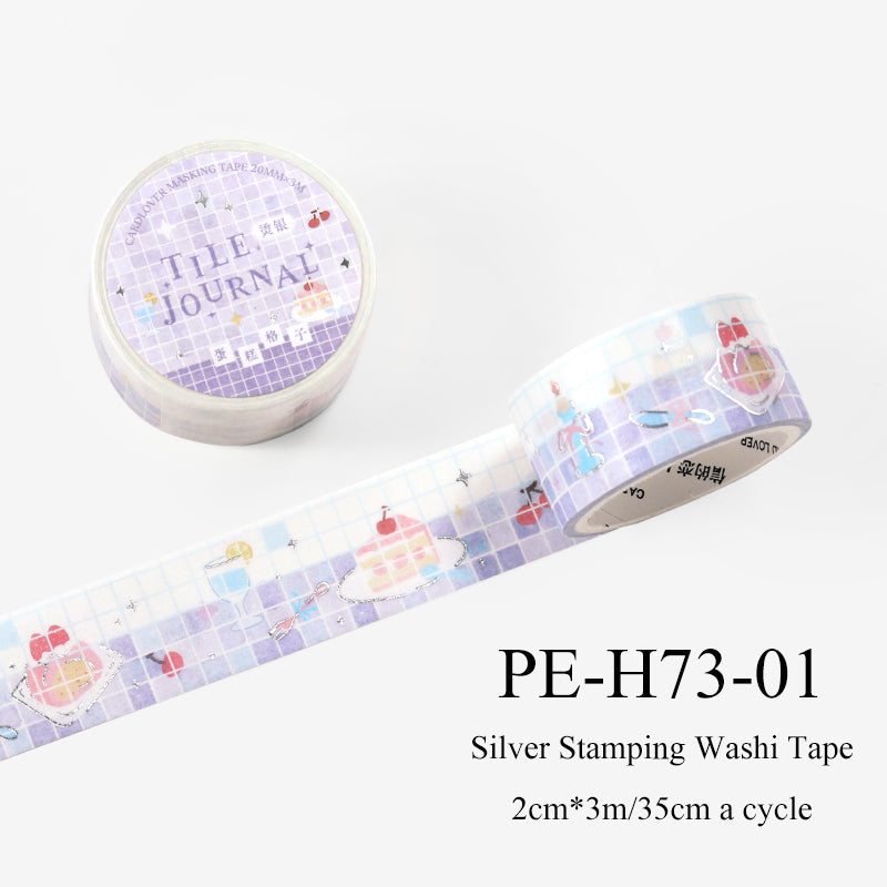Flower Tile Diary Series Silver Stamping Washi Tape