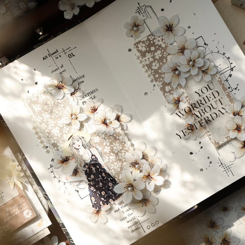 Whole Roll 5cm*5m Little White Flower Die Cutting Washi/PET Tape featuring white, and flower designs for journaling, scrapbooking and collage