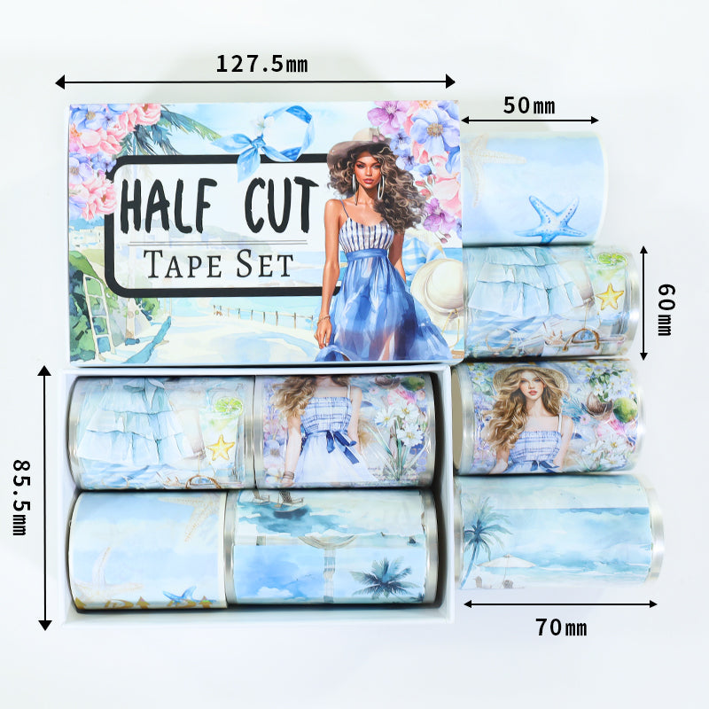 Seaside town Die Cutting Washi/PET Tape Set featuring sea designs for journaling, scrapbooking and collage
