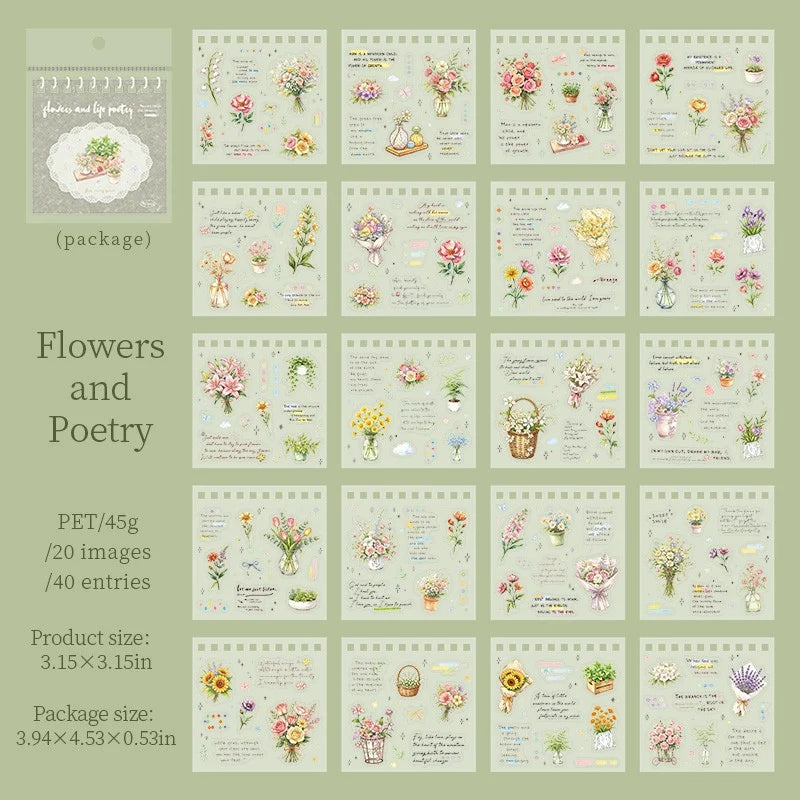 Flowers & Poetry of Life PET Coil Sticker Book
