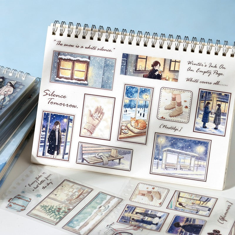 Listen To The Rain And Snow Series Sticker Book featuring book, rain, and snow designs for journaling, scrapbooking and collage
