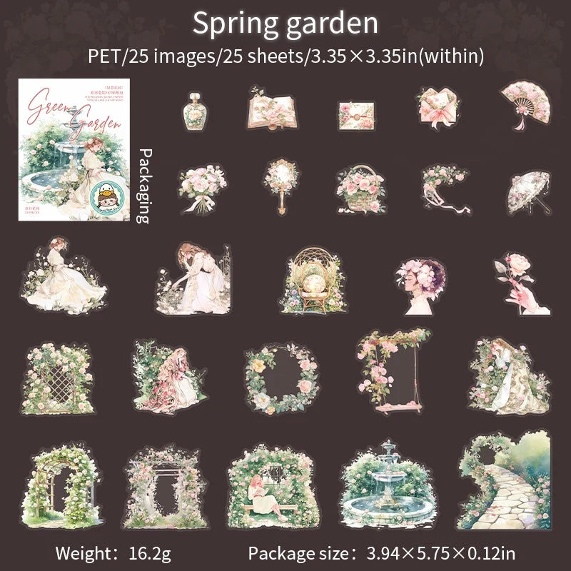 Green Garden White-Ink PET Sticker Pack