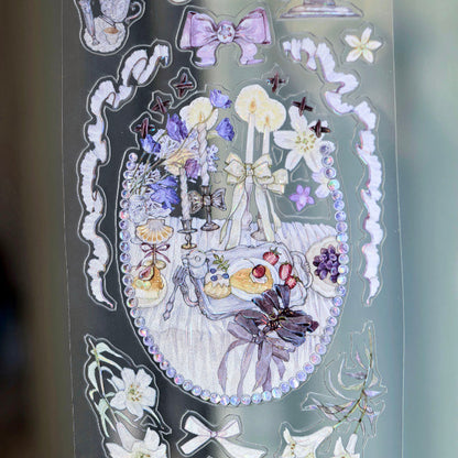 Whole Roll 6.5cm*5m Enchanting Tea Mist Die Cutting Shell Light PET Tape featuring tea, and light designs for journaling, scrapbooking and collage