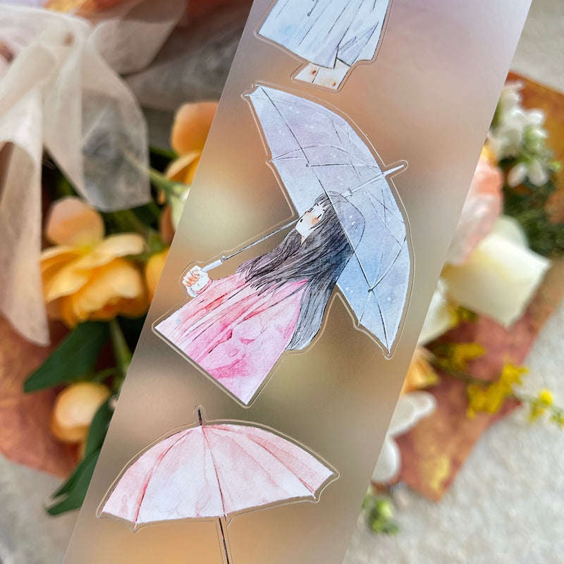 6cm*333cm It's raining Die Cutting Washi/PET/Fog PET Tape featuring rain designs for journaling, scrapbooking and collage