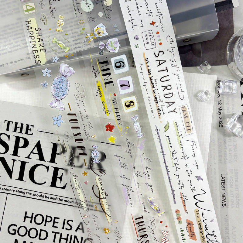 4.5cm*250cm Sweet Words Die Cutting Washi/PET/Fog PET Tape featuring sweet designs for journaling, scrapbooking and collage