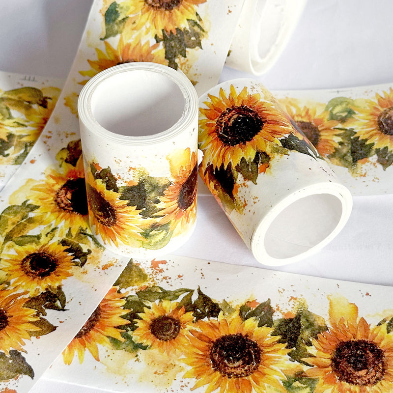 Sunflower Washi Tape featuring flower, and sun designs for journaling, scrapbooking and collage
