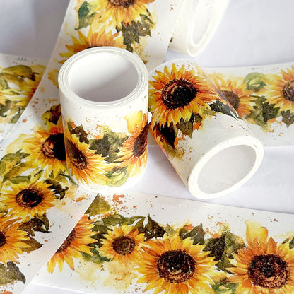 Sunflower Washi Tape featuring flower, and sun designs for journaling, scrapbooking and collage