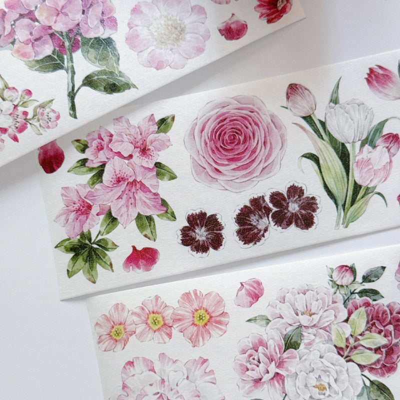 5.5cm*100cm Pink Flower Collection Washi/PET Tape featuring pink, and flower designs for journaling, scrapbooking and collage