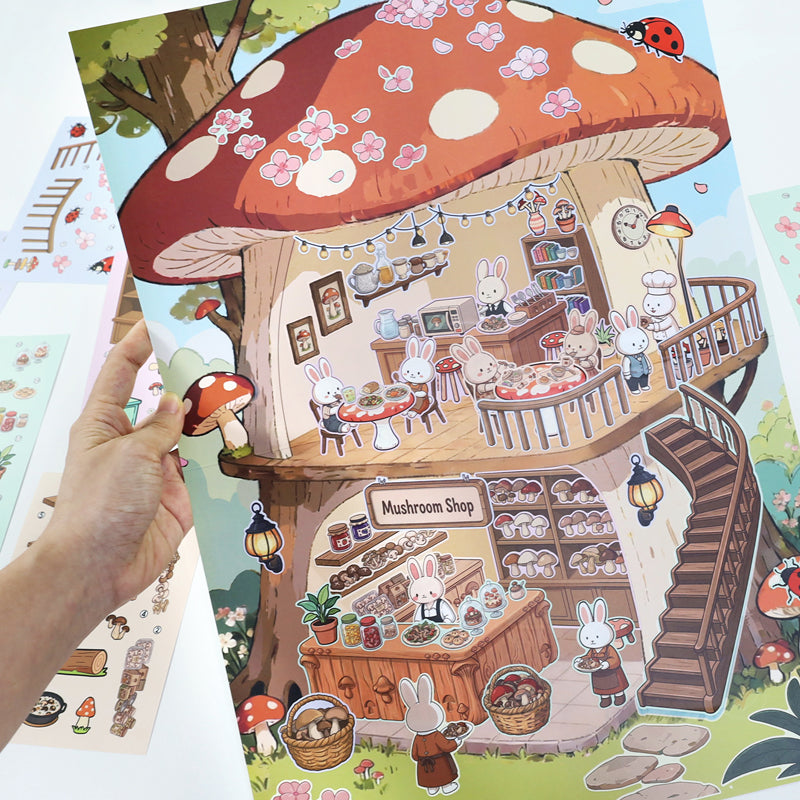 Mushroom Hut 3D Sticker featuring mushroom designs for journaling, scrapbooking and collage