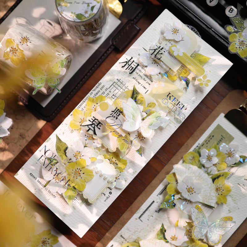 5.5cm*100cm Butterfly Dream Disc Die Cutting Shell Gold/Shell Silver PET Tape featuring butterfly, dream, and old designs for journaling, scrapbooking and collage