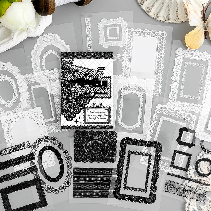Lace Holiday Series Sticker Book featuring lace, and book designs for journaling, scrapbooking and collage