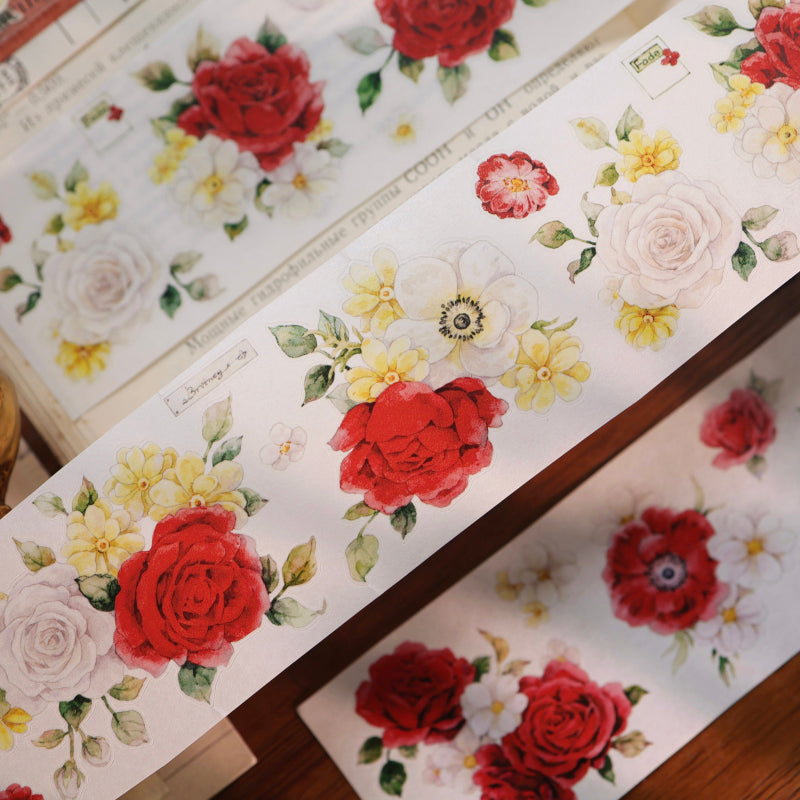 5.5cm*100cm Red White Flower Die Cutting Washi/PET/Shell Light PET Tape