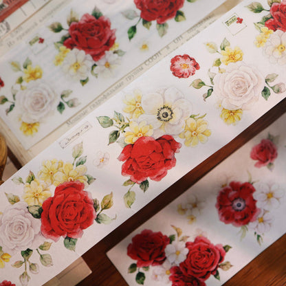 5.5cm*100cm Red White Flower Die Cutting Washi/PET/Shell Light PET Tape