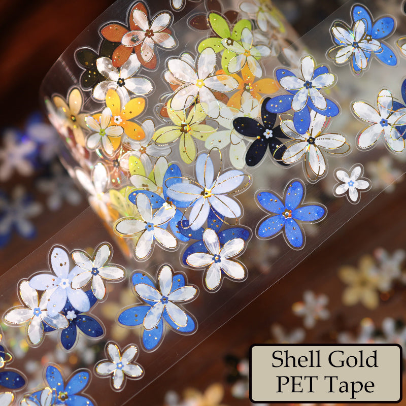 Whole Roll 5.5cm*5m Field Of Flower Die Cutting Shell Gold/Shell Silver/Shell Light PET Tape