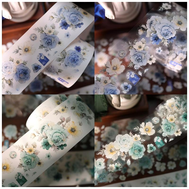 Blue & Green Flower Vintage PET & Washi Tape