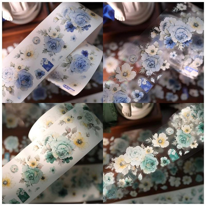 Blue & Green Flower Vintage PET & Washi Tape