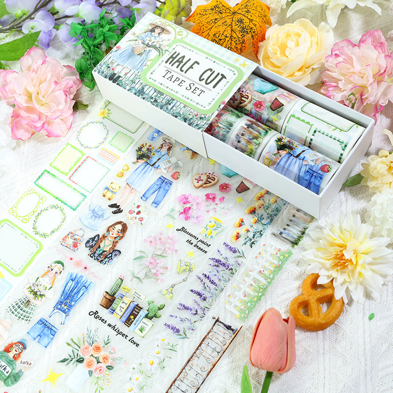 Box garden handmade Die Cutting Washi/Fog PET Tape Set featuring garden designs for journaling, scrapbooking and collage