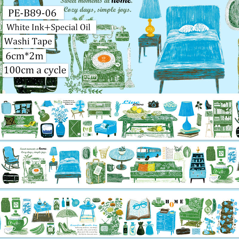 Vintage home furnishings Washi Tape featuring vintage, and home designs for journaling, scrapbooking and collage