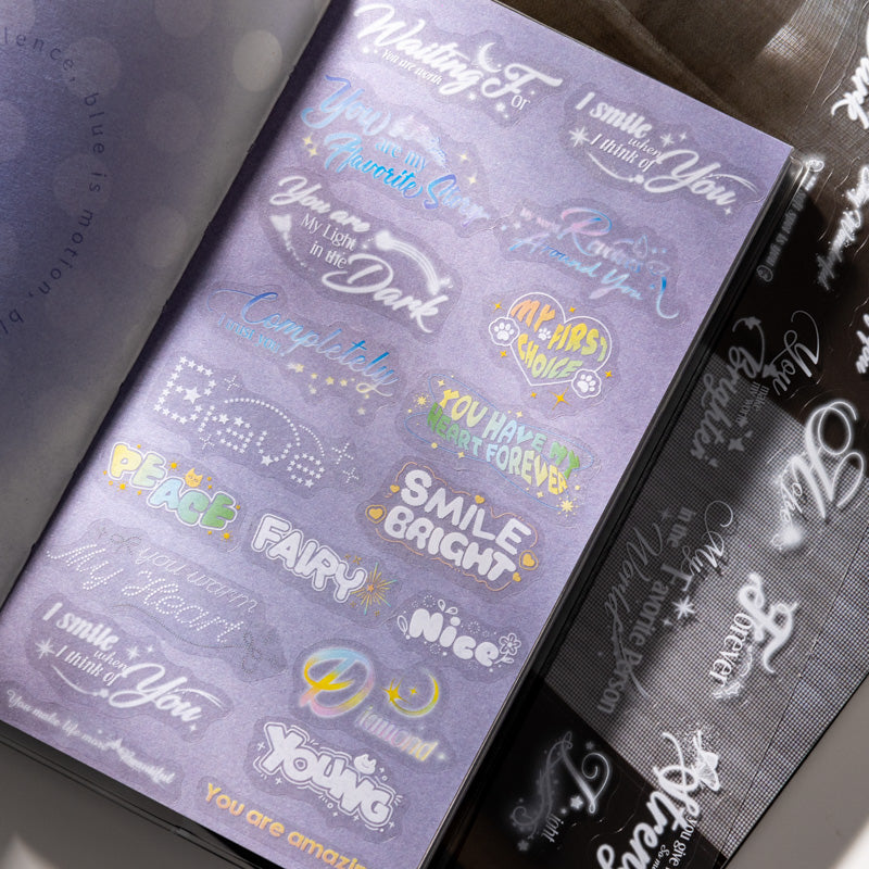 Illuminating Star Words Series Die Cutting PET Tape featuring star designs for journaling, scrapbooking and collage