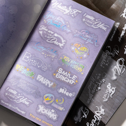Illuminating Star Words Series Die Cutting PET Tape featuring star designs for journaling, scrapbooking and collage