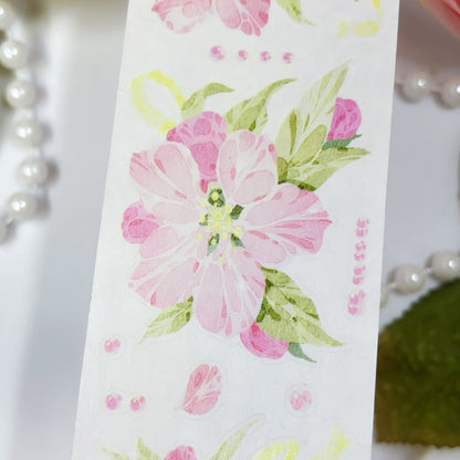 Whole Roll 5cm*5m Pine Ccented flower Washi/Self-adhesive/Shell Light PET Tape featuring flower, and light designs for journaling, scrapbooking and collage