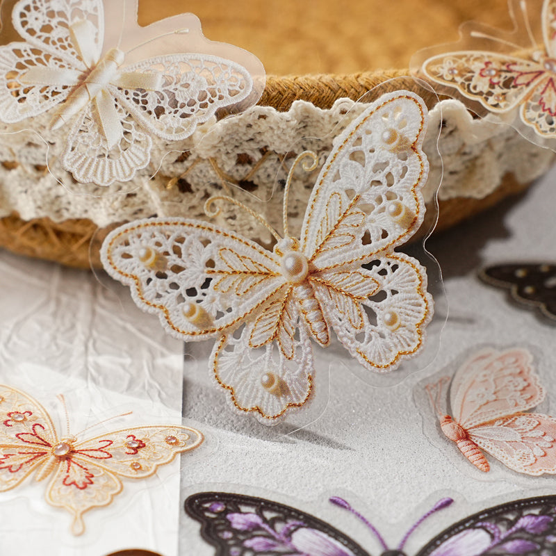 Fabric Butterfly Chronicles Series Sticker featuring butterfly designs for journaling, scrapbooking and collage