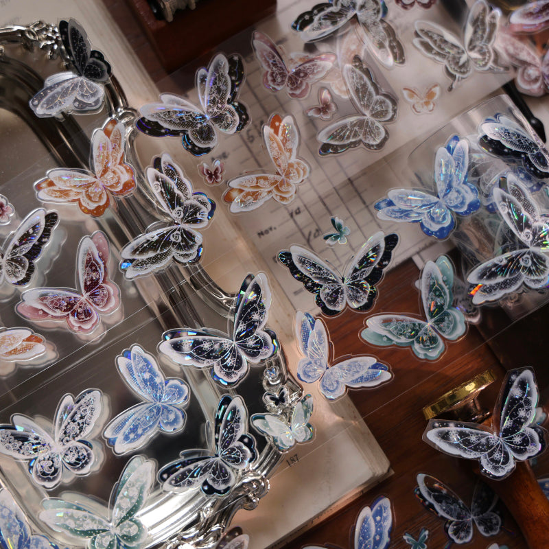 6cm*100cm Lace Butterfly Mist Die Cutting Shell Silver/Gold/Light PET Tape