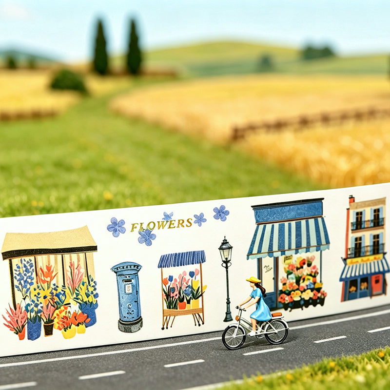 Towns Along The Way Series Die Cutting Gold Stamping Washi Tape featuring old, and gold designs for journaling, scrapbooking and collage
