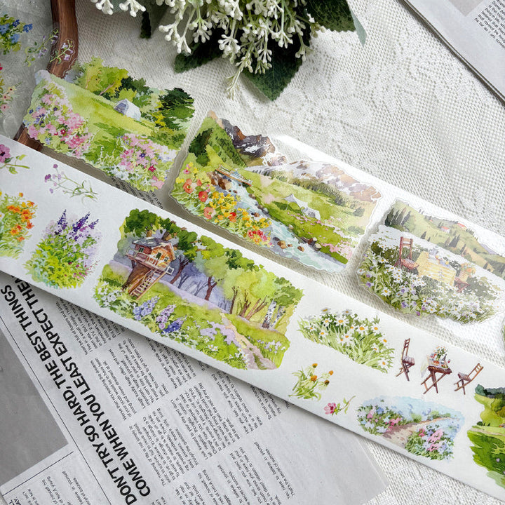 Whole Roll 7cm*5m Blossoming Wildlands Die Cutting Washi/PET Tape