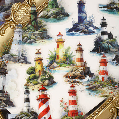 Lighthouse Series Sticker featuring house, and light designs for journaling, scrapbooking and collage