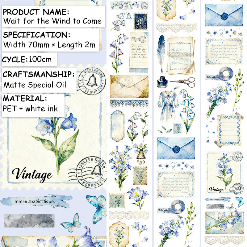 Wait For The Wind Come Fog PET Tape featuring wind designs for journaling, scrapbooking and collage