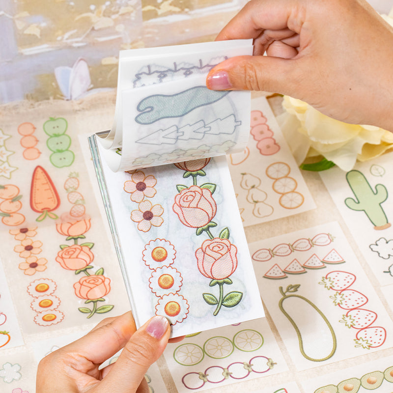 Embroidered Color Market Series Sticker Book featuring red, book, and color designs for journaling, scrapbooking and collage