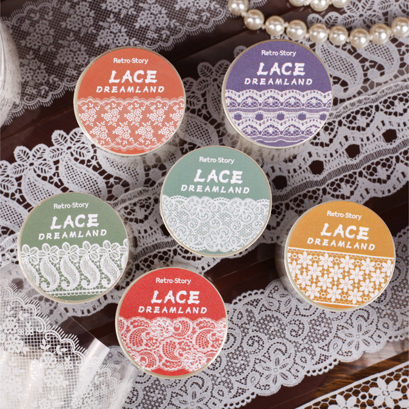 Lace Dreamland Series PET Tape featuring dream, and lace designs for journaling, scrapbooking and collage