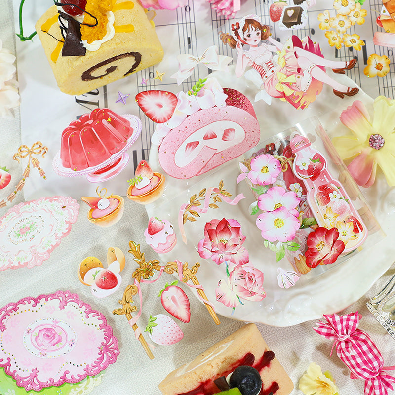 Strawberry ice cream pudding Die Cutting Washi/Shell Gold PET Tape featuring old, gold, and cream designs for journaling, scrapbooking and collage