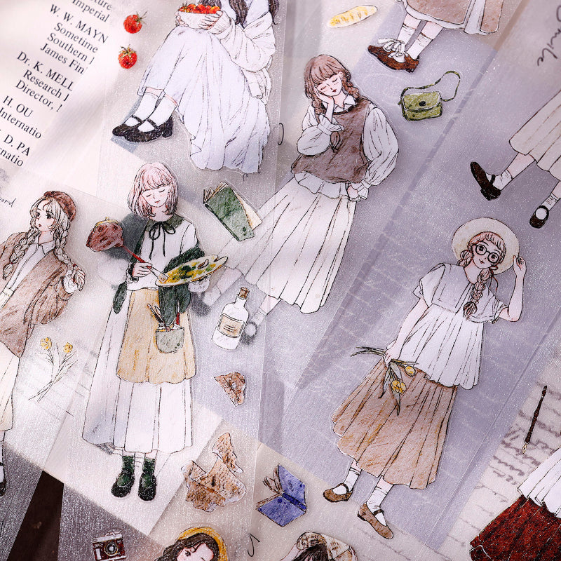 5cm*100cm Poetic Girl Die Cutting Washi/PET/Fog PET Tape