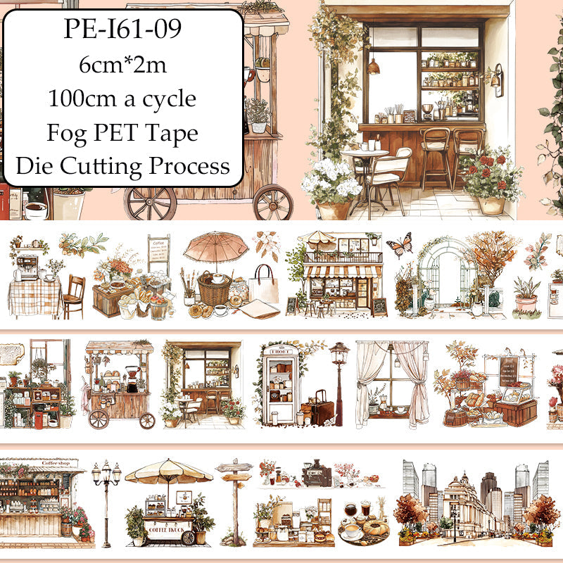 Warm Coffee Corner Die Cutting Fog PET Tape for journaling, scrapbooking and collage