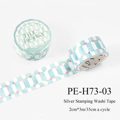 Flower Tile Diary Series Silver Stamping Washi Tape
