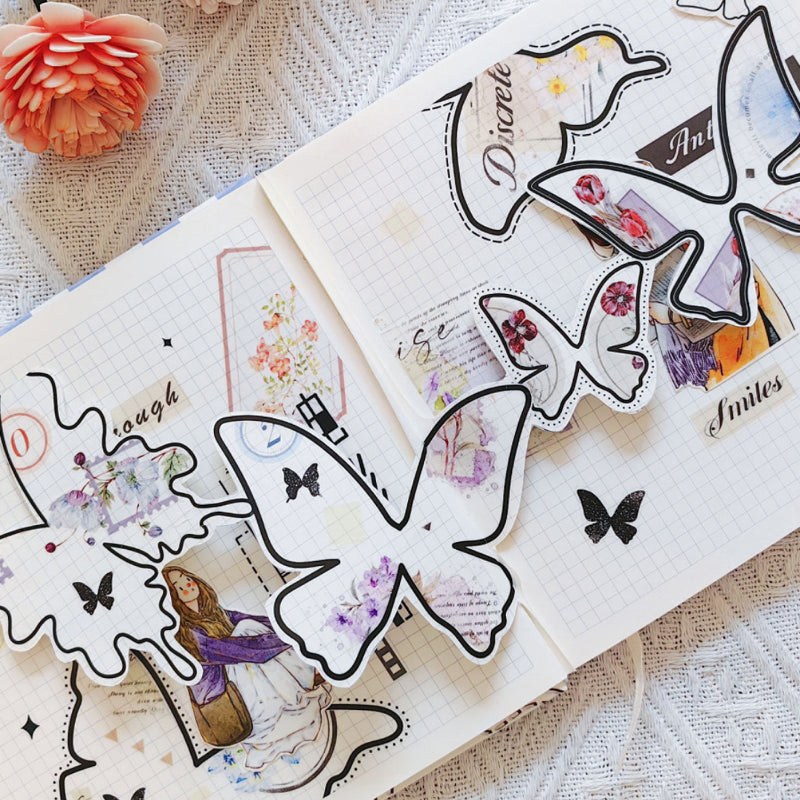 Whole Roll 8cm*5m Fantail Butterfly Die Cutting Washi/PET/Synthetic Paper Tape featuring butterfly designs for journaling, scrapbooking and collage