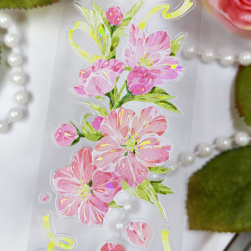 5cm*100cm Pine Ccented flower Washi/Self-adhesive/Shell Light PET Tape featuring flower, and light designs for journaling, scrapbooking and collage