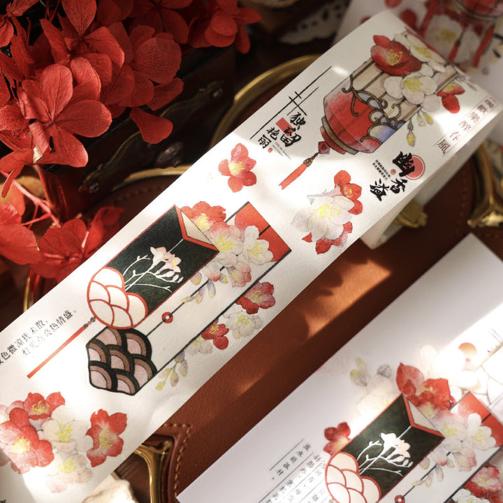 Whole Roll 5.5cm*6m Chinese style flowers Die Cutting Washi/PET/Shell Light PET Tape featuring flower, and light designs for journaling, scrapbooking and collage