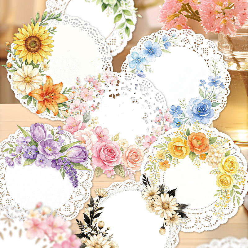 Lace Flower Series Sticker featuring lace, and flower designs for journaling, scrapbooking and collage