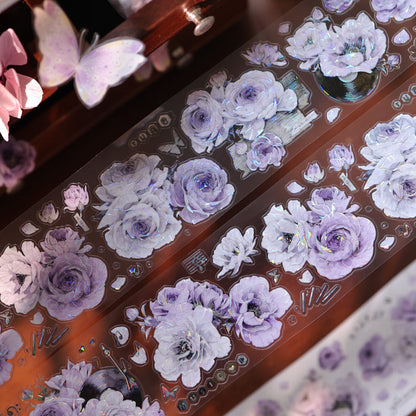 Whole Roll 6cm*5m Purple Melody Echoes Die Cutting Washi/PET/Shell Light PET Tape featuring light designs for journaling, scrapbooking and collage
