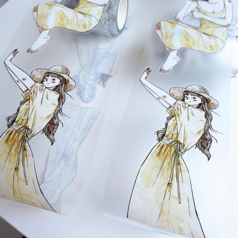 5.5cm*166cm Girls Thoughts Die Cutting Washi/PET/Fog PET Tape featuring girl designs for journaling, scrapbooking and collage