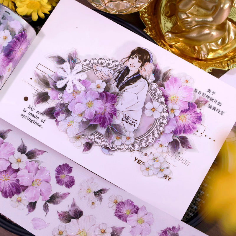 5.5cm*100cm Purple Moon Rose Die Cutting Shell Light Washi/PET Tape