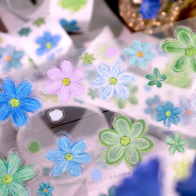 4cm*120cm Sea Mist Flower Die Cutting Shell Light Washi/PET Tape