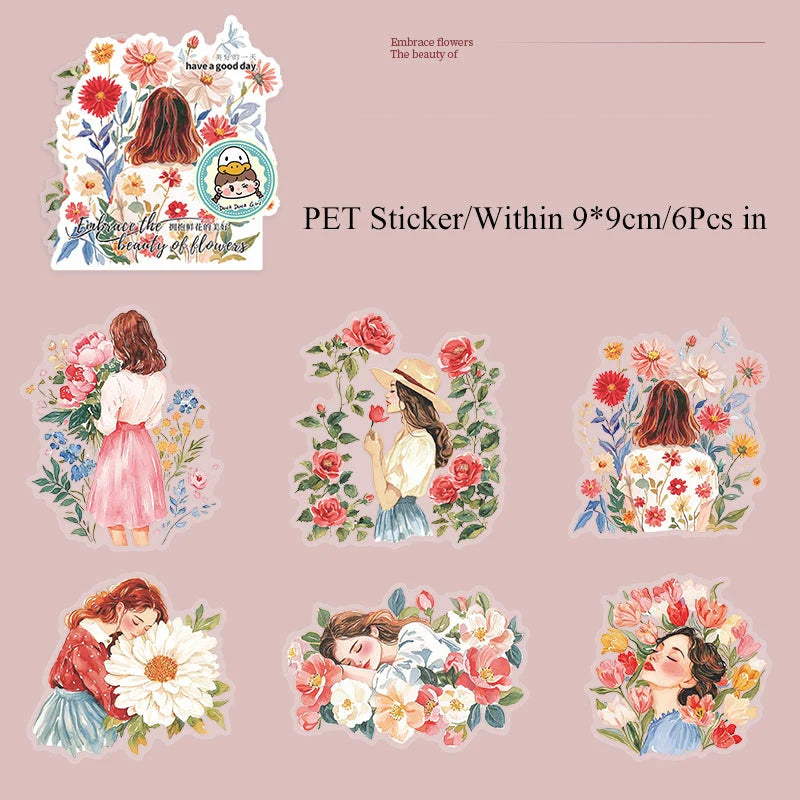 Embracing the beauty of flowers Sticker