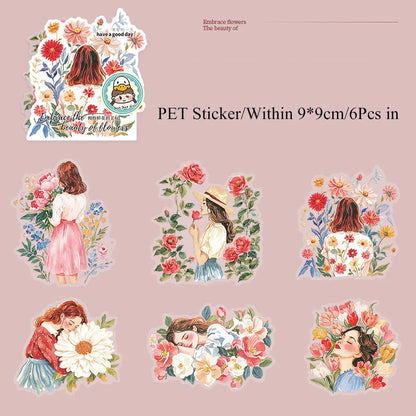 Embracing the beauty of flowers Sticker