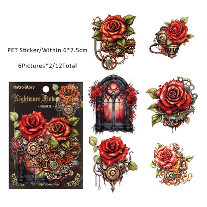 Nightmare Dark Floral Sticker Sheet – Gothic Aesthetic Journaling & Scrapbook Sticker