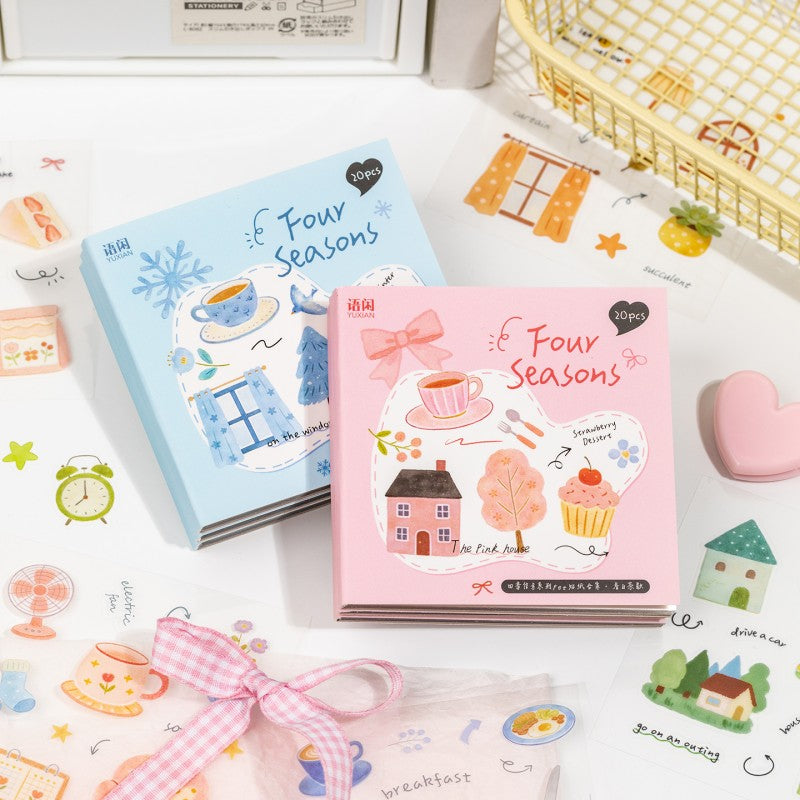 Four Seasons Signal Series PET sticker book featuring spring, summer, autumn, and winter seasonal designs for journaling, scrapbooking and collage